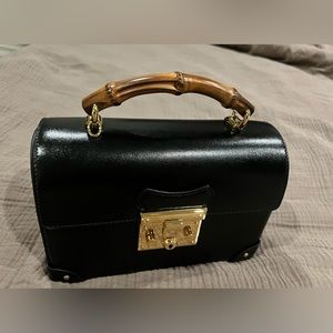 Authentic Gucci Black Small Bamboo Padlock Bag